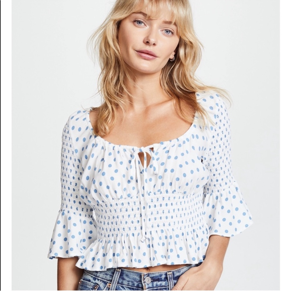 Free People Women’s Bit of Something Sweet Polka Dot Smocked Cropped Blouse M